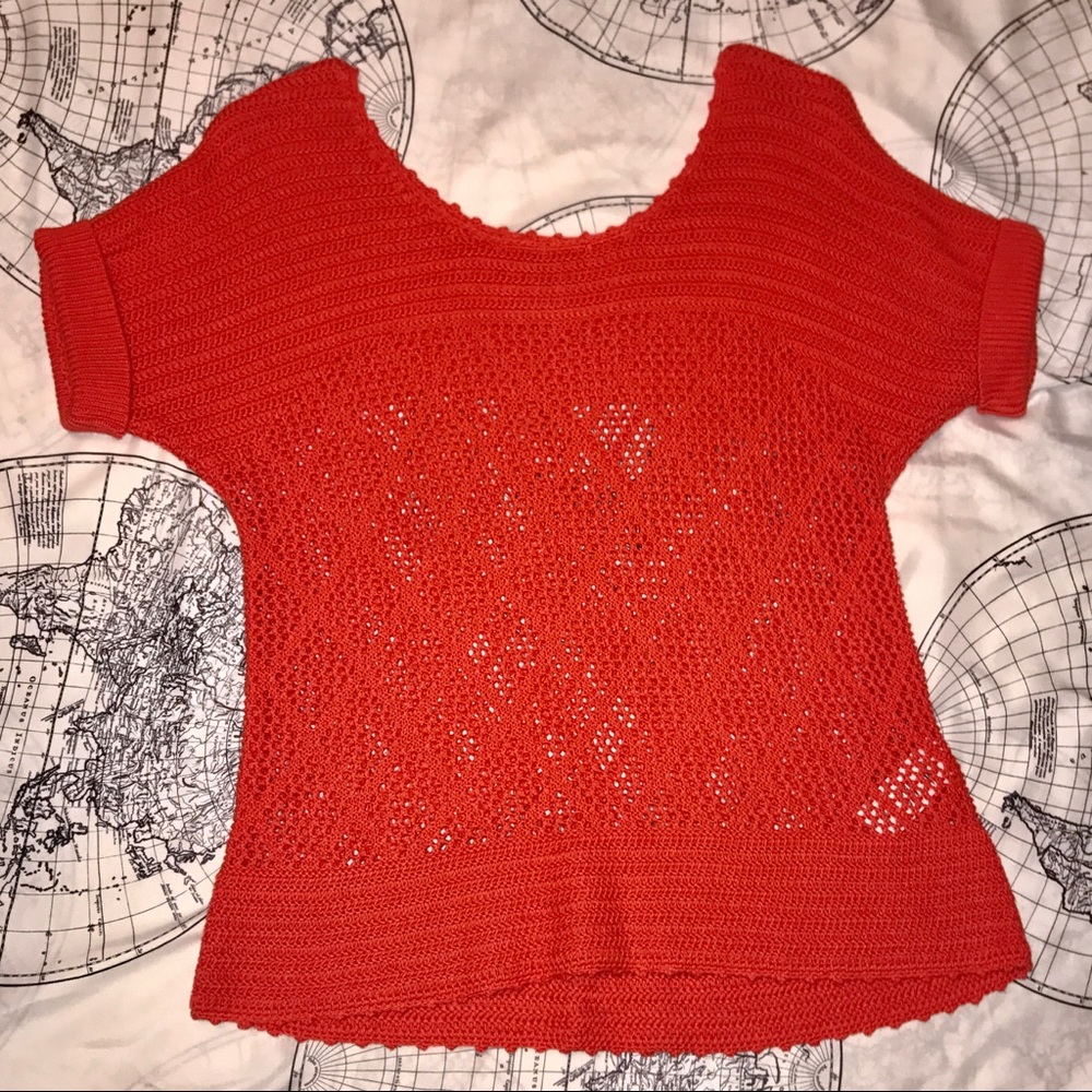 Lucky Brand Crochet Sweater Short Sleeve Top